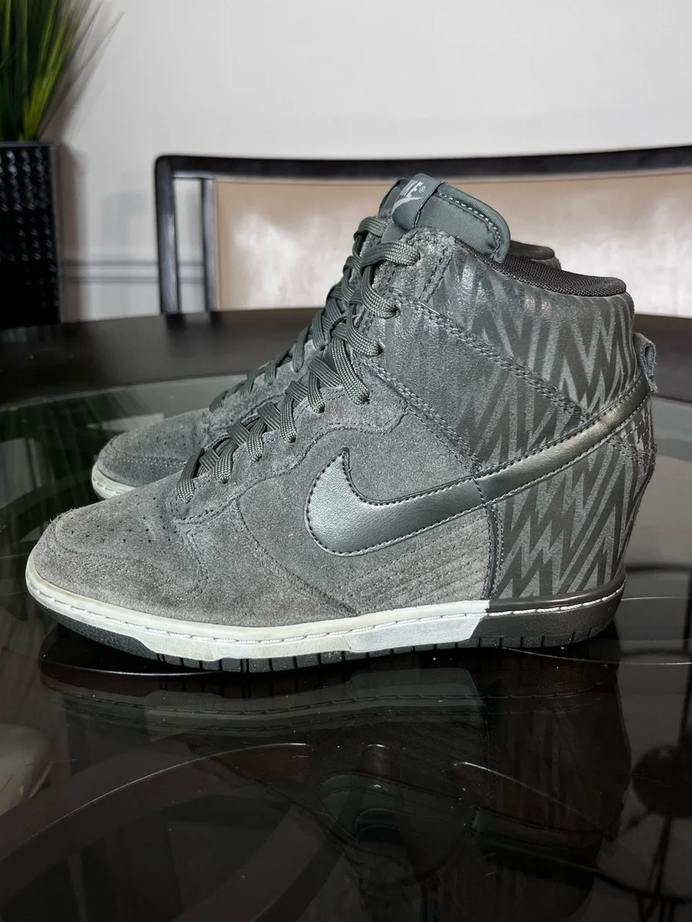 Nike Dunk Sky Hi Hidden Wedge Print Sneakers Dark Mica Green Women's Size 8
